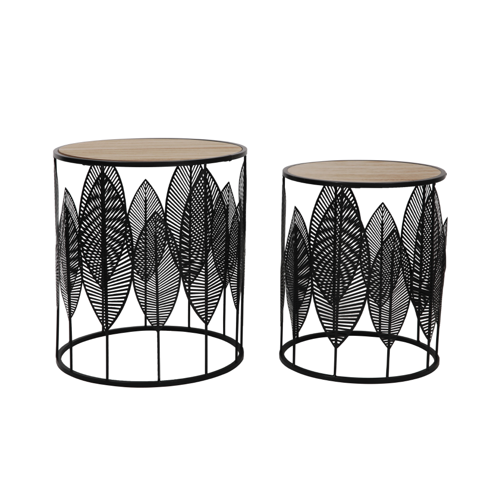 04-0690-2EtNp-first-_1 Leaf Coffee Table Set 2τεμ Μαυρο Φυσικο 40x40x45cm - Image 1