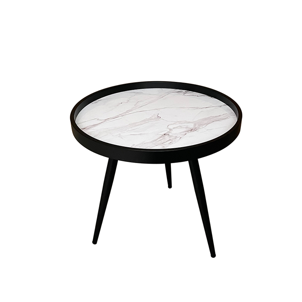04-0700-Qn0Ix-first-_1 Marm Side Table Λευκο Με Pattern Μαυρο 49.5x49.5x52cm - Image 1