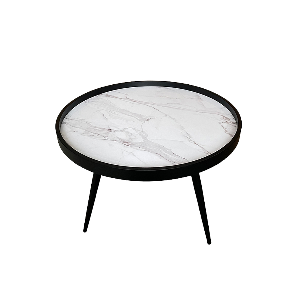 04-0701-6E6oq-first-_1 Marm Coffee Table Λευκο Με Pattern Μαυρο 60x60x45cm - Image 1