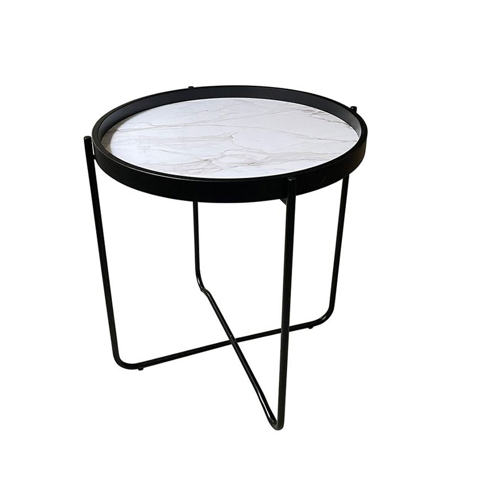04-0798-f6LIU-first-_1 Alabaster Side Table Λευκο Με Pattern Μαυρο 53x53x55cm - Image 1