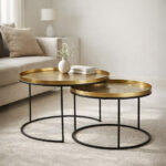 Totale Coffee Table Set 2τεμ Brass Antique Μαυρο 76x76x43.5cm - Image 2