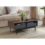 Grooves Coffee Table 2συρταρια Καρυδι Γκρι 110x60x45cm - Image 2