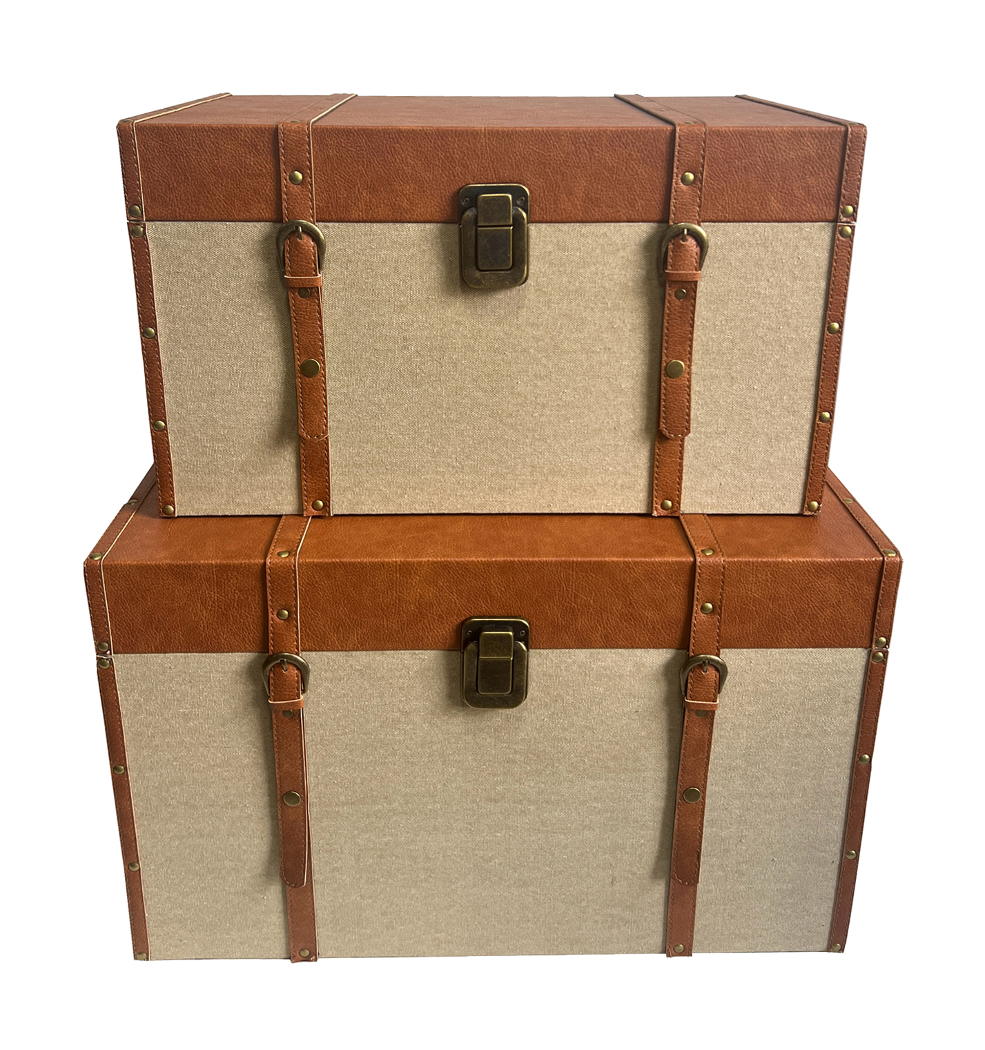 04-0934-0g0PU-first-_1 Rind Μπαουλα Set 2τμχ 64x40x40cm MDF Μπεζ Καφε Υφασμα - Image 1