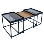 Harmonica Coffee Table Set 3τεμ Φυσικο Φιμε Μαυρο 75x55x44cm