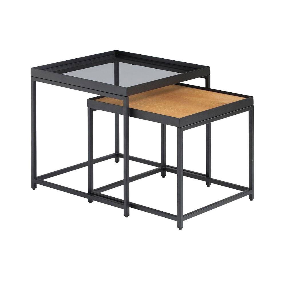 04-0973-fe3o3-first-_1 Harmonica Side Table Set 2τεμ Φυσικο Φιμε Μαυρο 50x50x49cm - Image 1