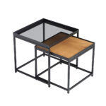 Harmonica Side Table Set 2τεμ Φυσικο Φιμε Μαυρο 50x50x49cm - Image 2