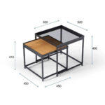 Harmonica Side Table Set 2τεμ Φυσικο Φιμε Μαυρο 50x50x49cm - Image 4