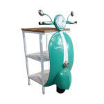 Mini Vespa Side Table Με Ραφια Petrol Λευκο Φυσικο 61x45x88cm
