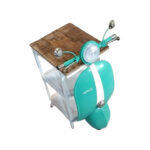 Mini Vespa Side Table Με Ραφια Petrol Λευκο Φυσικο 61x45x88cm - Image 2