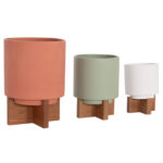 Σετ 3 Γλαστρες Με Teak Βασεις Tanti HM4685 Fiber Cement Σε 3 Χρωματα - Image 5