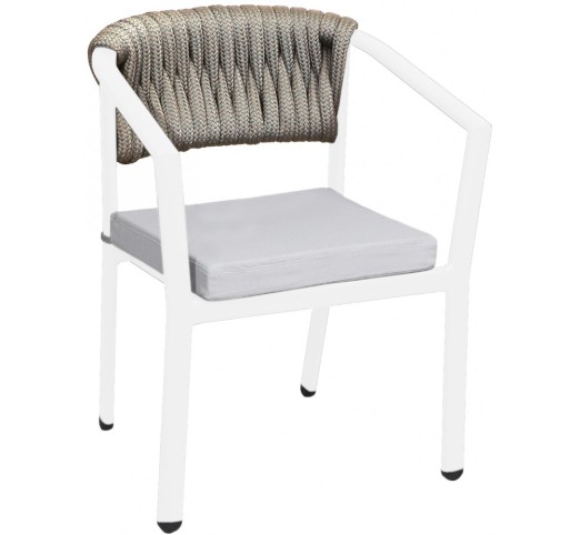 avg256-polythrona-909-29699 AVG256 White Πολυθρόνα Αλουμινίου με Φαρδύ Σχοινί Taupe - Image 1