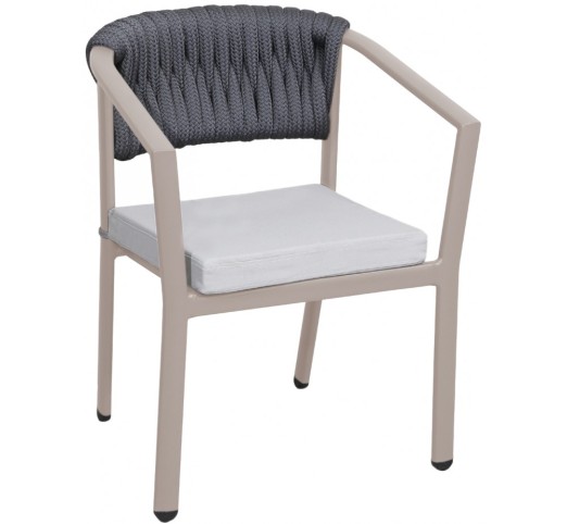 avg256-polythrona-909-29719 AVG256 Taupe Πολυθρόνα Αλουμινίου με Φαρδύ Σχοινί Ανθρακί - Image 1