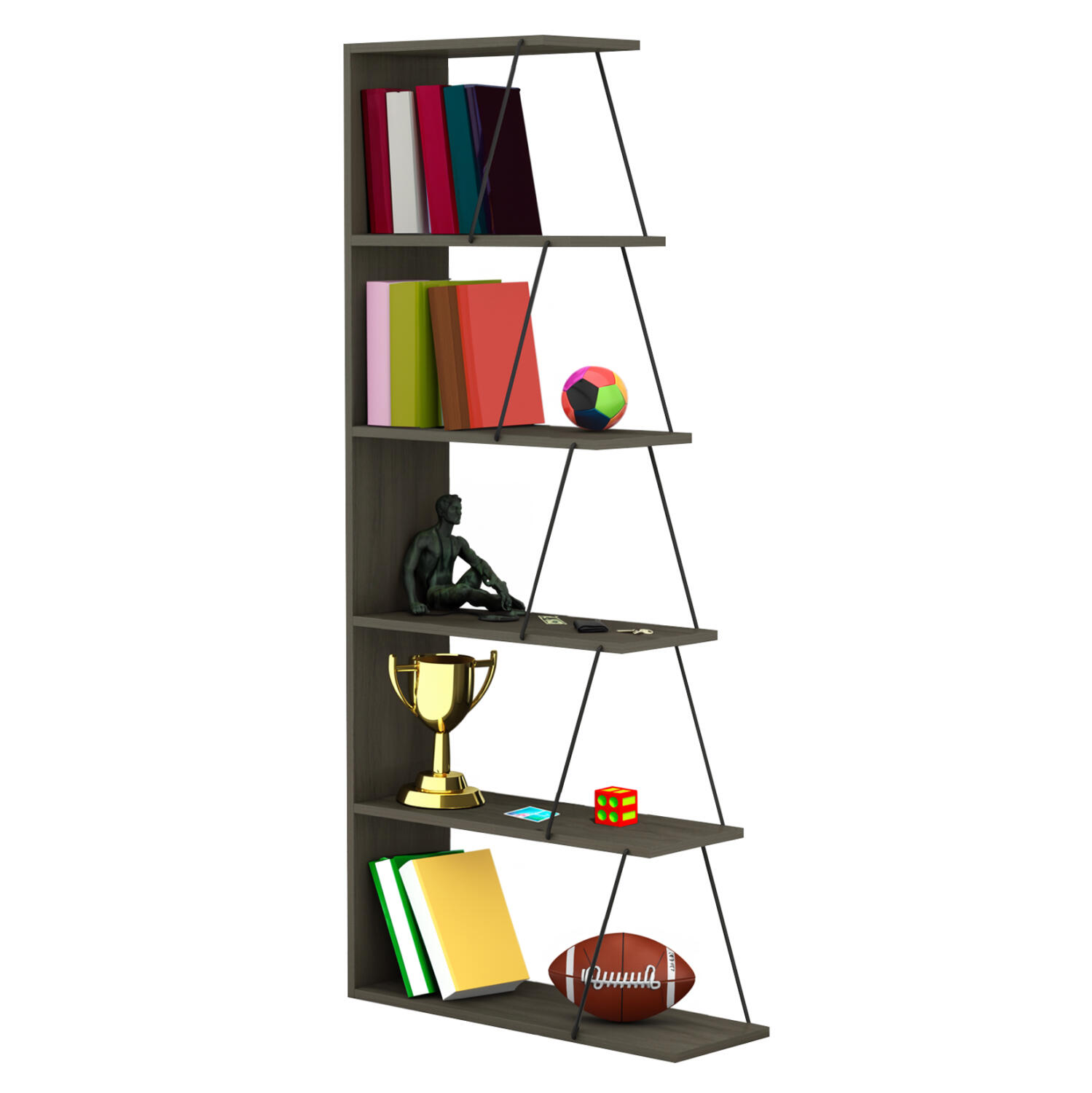 bibliothiki-fb9224113-olive-grey-me-mayr Βιβλιοθηκη Μινι Tars HM2241.13 Olive Grey Me Μαυρες Βεργες 65x22-24x146υεκ. - Image 1