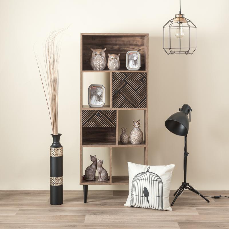 bibliothiki-fylliana-home-mayro-me-grey-oak-60295150-hmwf1642164901 Βιβλιοθηκη Fylliana "Home" Μαυρο Με Grey Oak 60x29.5x150εκ - Image 1
