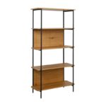 Βιβλιοθηκη-Ραφιερα Μεταλλικη Fylliana FL2504 Black Oak Χρωμα 60x36x158εκ