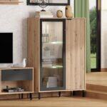 Βιτρινα Mayenne 2k VS1 Artisan Oak-Μαυρο Mat 93x40x137εκ - Image 2