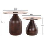 Βοηθητικα Τραπεζακια 2τμχ Chang HM9668 Ξυλο Mango-Γυαλι Top φ55x49,5υ & φ40x36,5υεκ. - Image 2