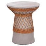 Βοηθητικο Τραπεζι Στρογγυλο Delia HM18167.03 Fiber Cement Γκρι & Rattan φ40x45υεκ