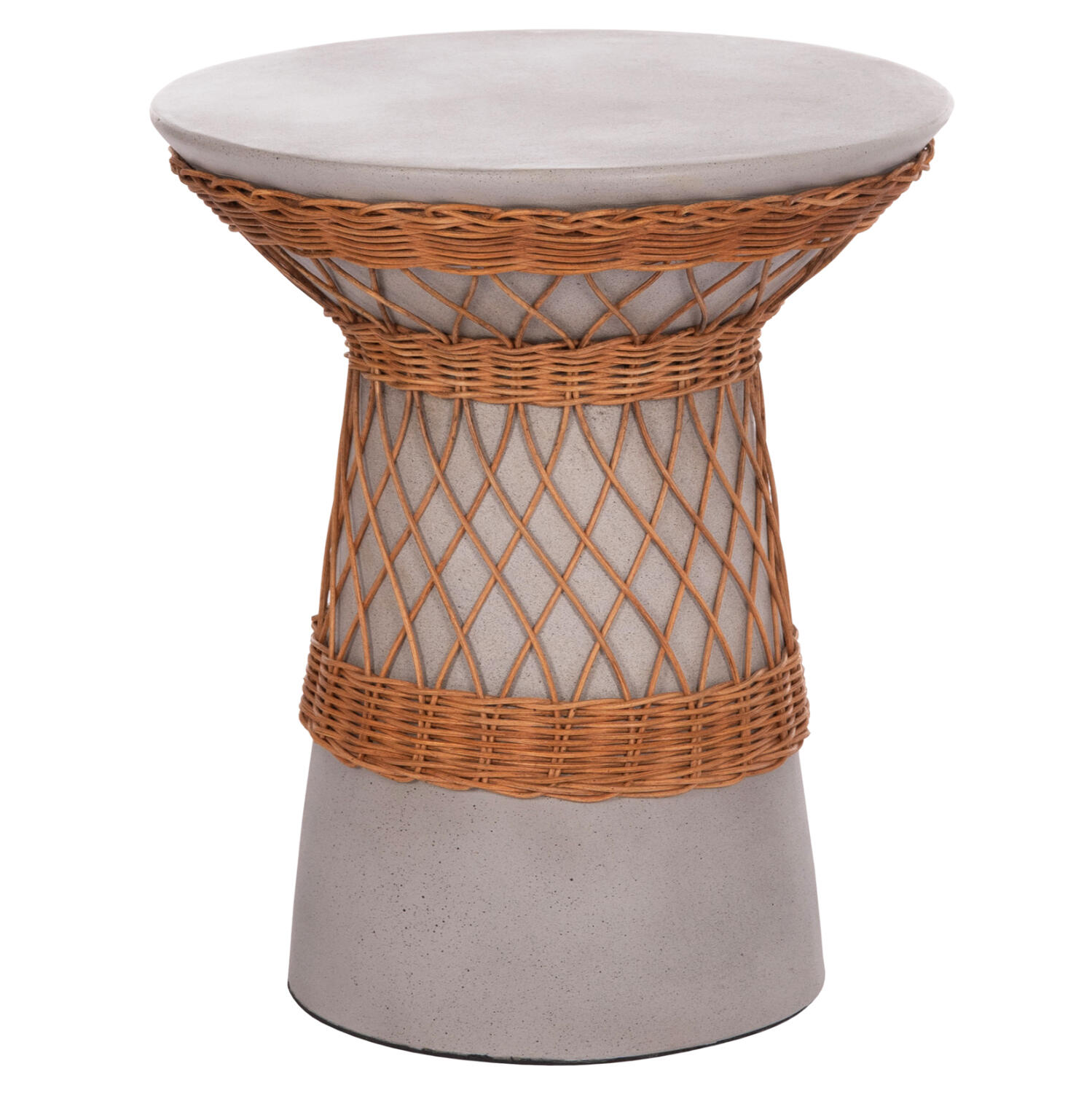 boithitiko-trapezi-stroggylo-delia-fb918 Βοηθητικο Τραπεζι Στρογγυλο Delia HM18167.03 Fiber Cement Γκρι & Rattan φ40x45υεκ - Image 1