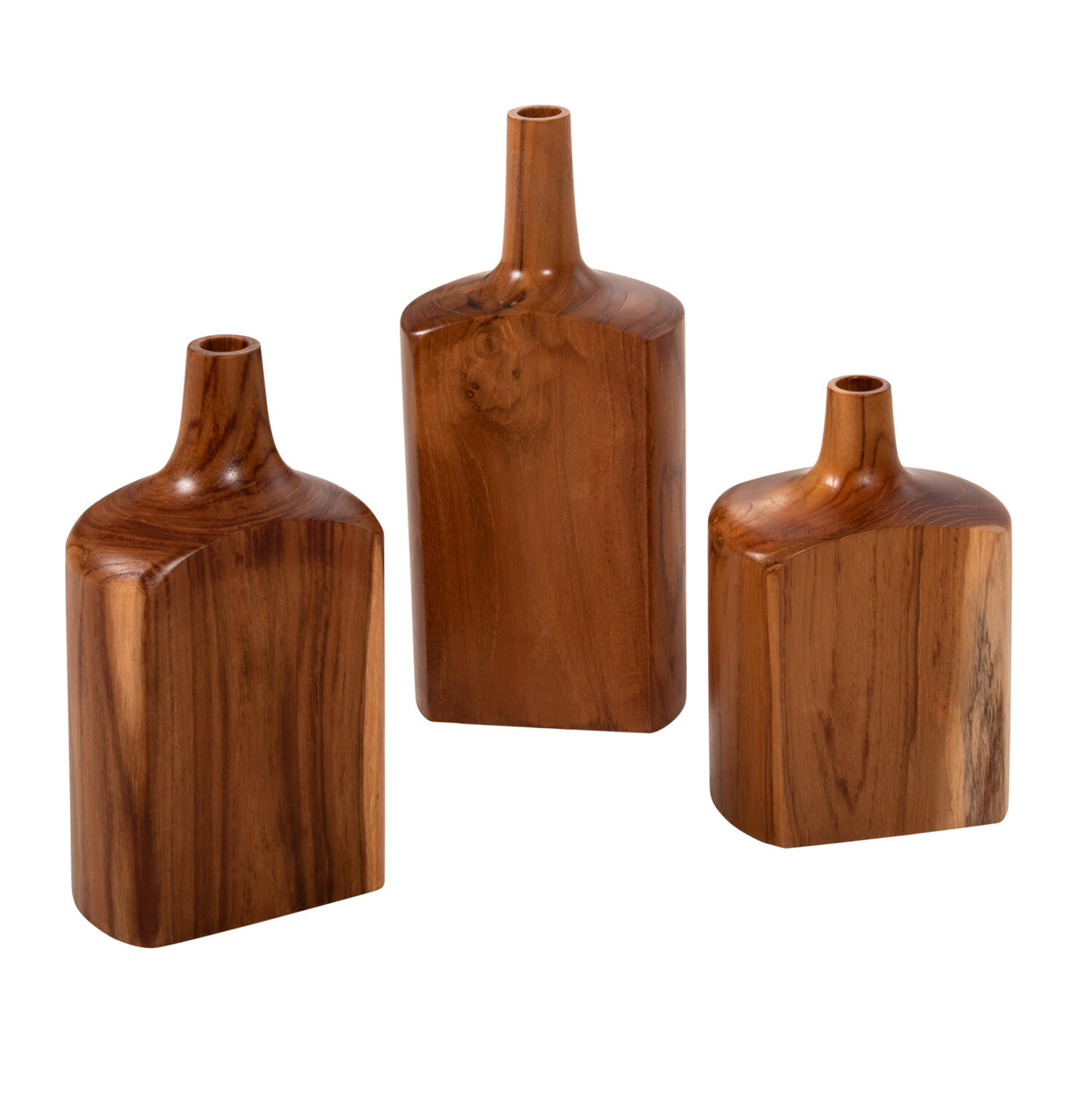 diakosmitika-mpoykalia-set-3tmch-fb97716 Διακοσμητικa Μπουκαλια Σετ 3τμχ HM7716 Απο Μασιφ Ξυλο Τeak Καρυδι - Image 1