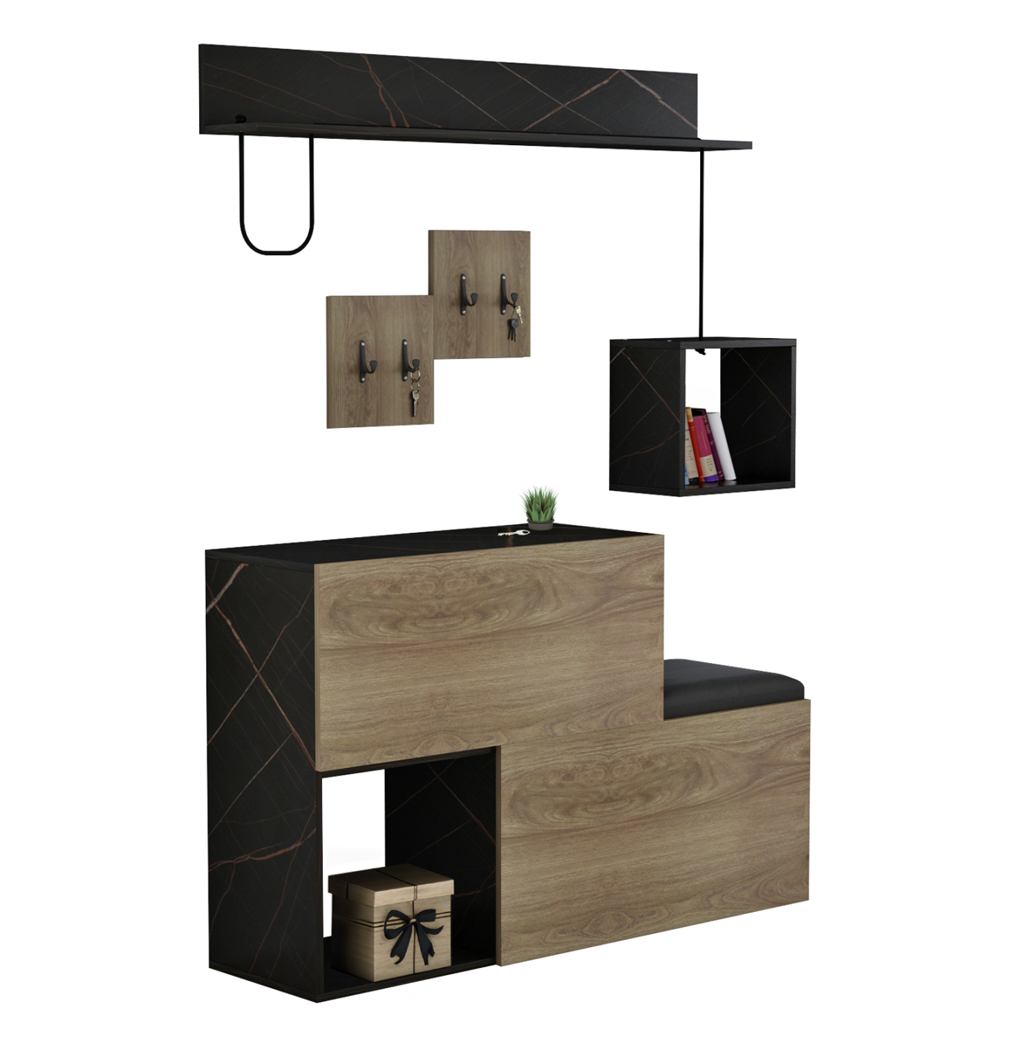 epiplo-eisodoy-fb9895712-melamini-se-fys Επιπλο Εισοδου Cerb HM8957.12 Μελαμινη Σε Φυσικο-Μαυρο Μαρμαρο 120x30x72υεκ. - Image 1