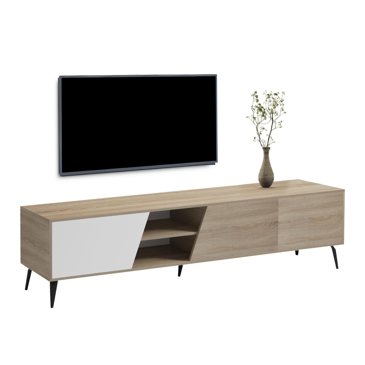 epiplo-tileorasis-fb91837411-melamini-so Επιπλο Τηλεορασης Caterra HM18374.11 Μελαμινη Sonama/Λευκο 180χ35.5χ48υεκ. - Image 1