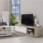 Επιπλο Τηλεορασης Remo Grey Oak / Λευκη Λακα 162x41x43εκ - Image 2