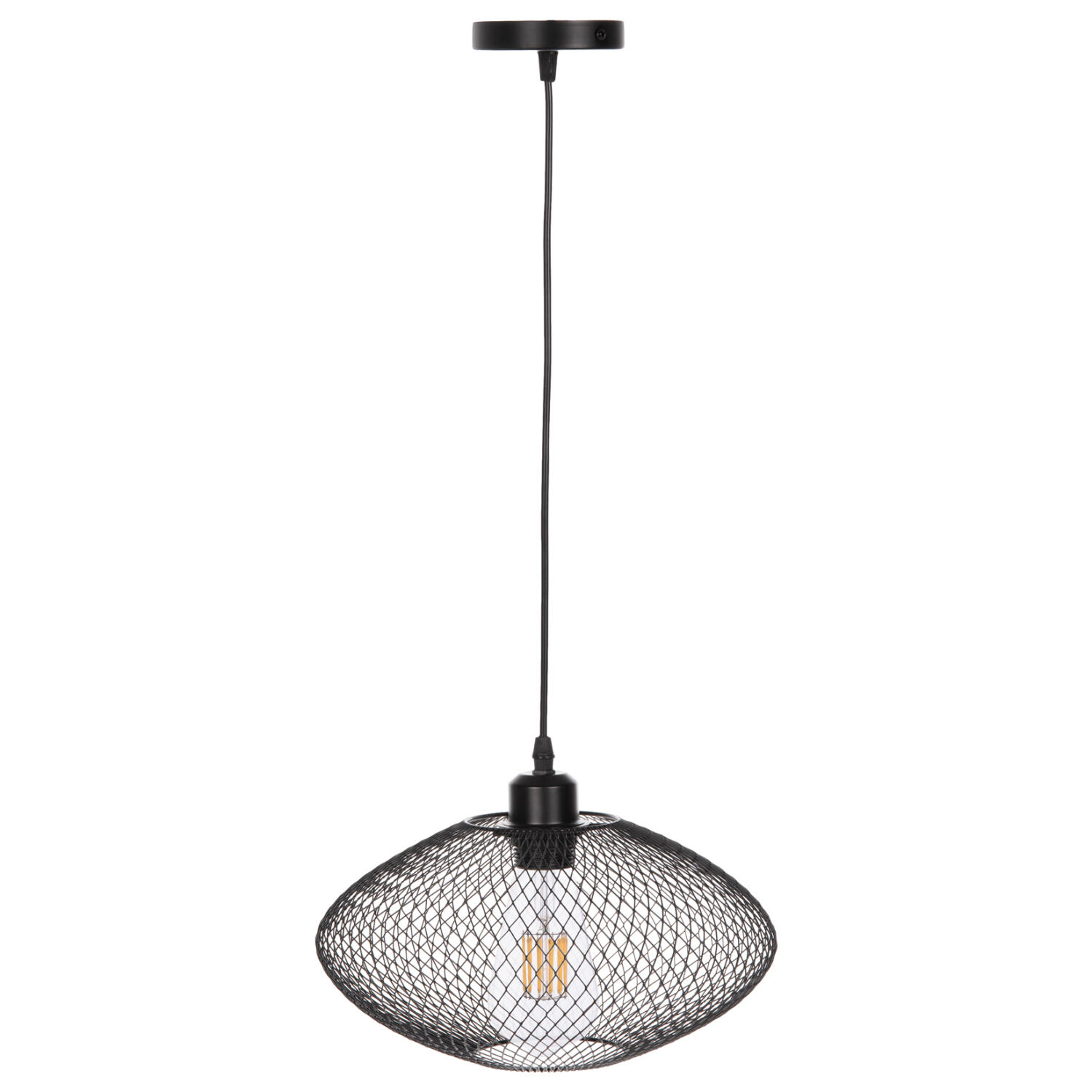 fotistiko-orofis-kremasto-fb94094-mayro- Φωτιστικο Οροφης Κρεμαστο HM4094 Μαυρο Δικτυωτο Μεταλλικο Καπελο φ30x125υεκ. - Image 1