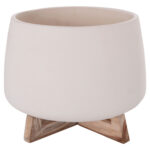 Γλαστρα Ες.χωρου Frello HM4674.02L Λευκο Fiber Cement--Teak Βαση 29x29x23,5υεκ.