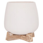 Γλαστρα Ες.χωρου Frello HM4674.02S Λευκο Fiber Cement--Teak Βαση 14,5x14,5x16υεκ. - Image 4