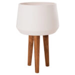 Γλαστρα Εσωτ.χωρου Quan HM4680.02L Fiber Cement Λευκο--Βαση Teak φ38x62υεκ
