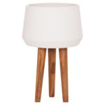 Γλαστρα Εσωτ.χωρου Quan HM4680.02L Fiber Cement Λευκο--Βαση Teak φ38x62υεκ - Image 3