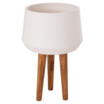 Γλαστρα Εσωτ.χωρου Quan HM4680.02L Fiber Cement Λευκο--Βαση Teak φ38x62υεκ - Image 6