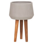 Γλαστρα Εσωτ.χωρου Quan HM4680.03L Fiber Cement Γκρι--Βαση Teak φ38x62υεκ - Image 3