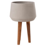 Γλαστρα Εσωτ.χωρου Quan HM4680.03L Fiber Cement Γκρι--Βαση Teak φ38x62υεκ - Image 4