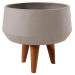 Γλαστρα Εσωτ.χωρου Quan HM4680.03S Fiber Cement Γκρι--Βαση Teak φ37x36υεκ