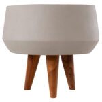 Γλαστρα Εσωτ.χωρου Quan HM4680.03S Fiber Cement Γκρι--Βαση Teak φ37x36υεκ - Image 7