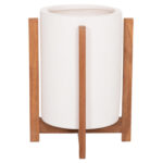 Γλαστρα/Κασπο Εσωτ.χωρου Hoff HM4682.02S Fiber Cement Λευκο-Teak Βαση φ33x42υεκ - Image 6