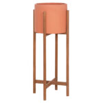 Γλαστρα Εσωτ.χωρου Rentil HM4684.08L Fiber Cement Χρωμα Τερακοτα--Βαση Teak φ27x66υ