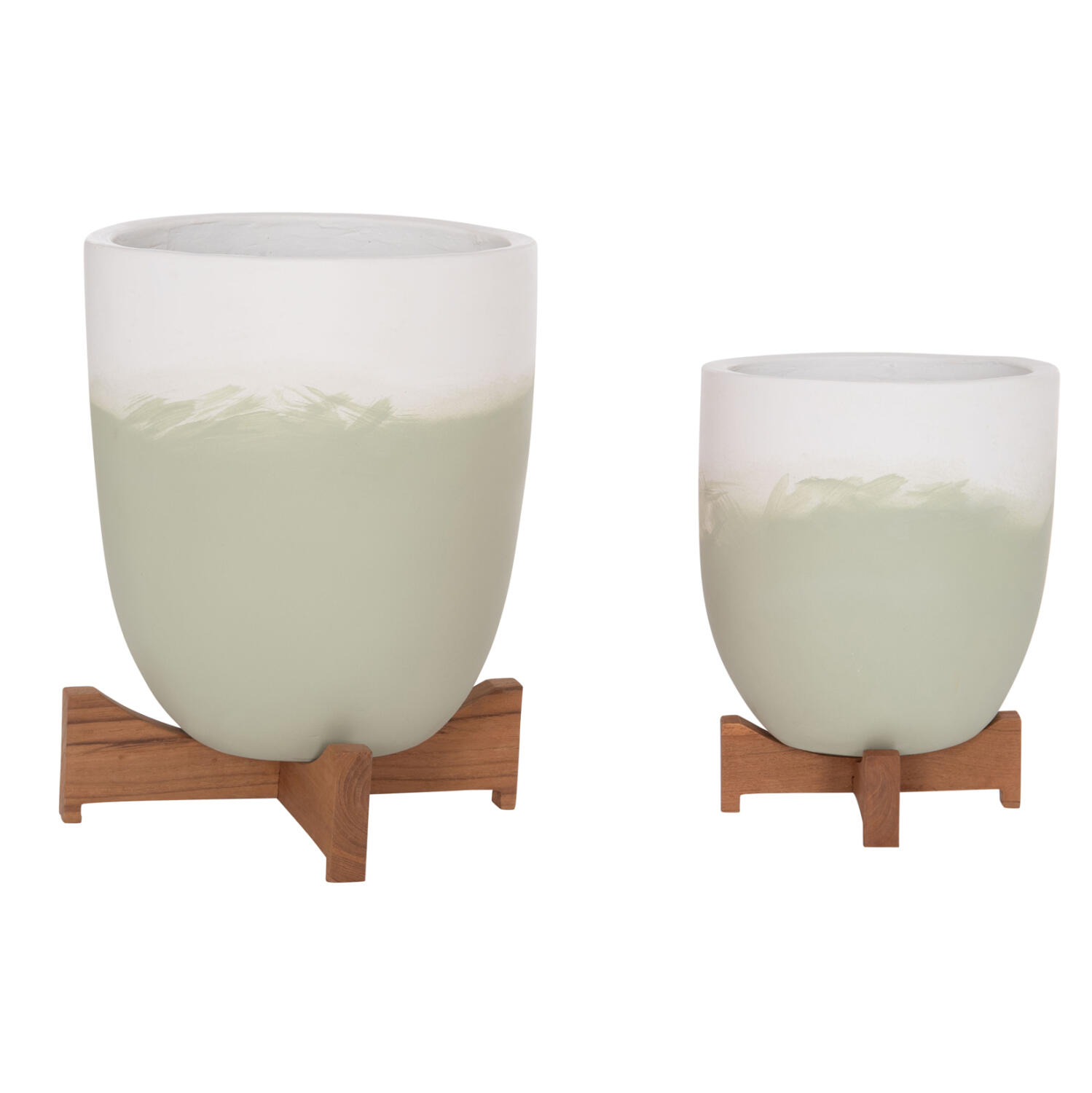 glastres-set-2tmch-fb9468609-terracotta- Γλαστρες Σετ 2τμχ Seon HM4686.09 Terracotta Σε Λευκο & Πρασινο--Teak Βαση - Image 1