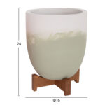 Γλαστρες Σετ 2τμχ Seon HM4686.09 Terracotta Σε Λευκο & Πρασινο--Teak Βαση - Image 3
