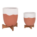 Γλαστρες Σετ 2τμχ Seon HM4686.08 Terracotta Σε Λευκο & Τερακοτα--Teak Βαση