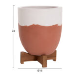 Γλαστρες Σετ 2τμχ Seon HM4686.08 Terracotta Σε Λευκο & Τερακοτα--Teak Βαση - Image 3