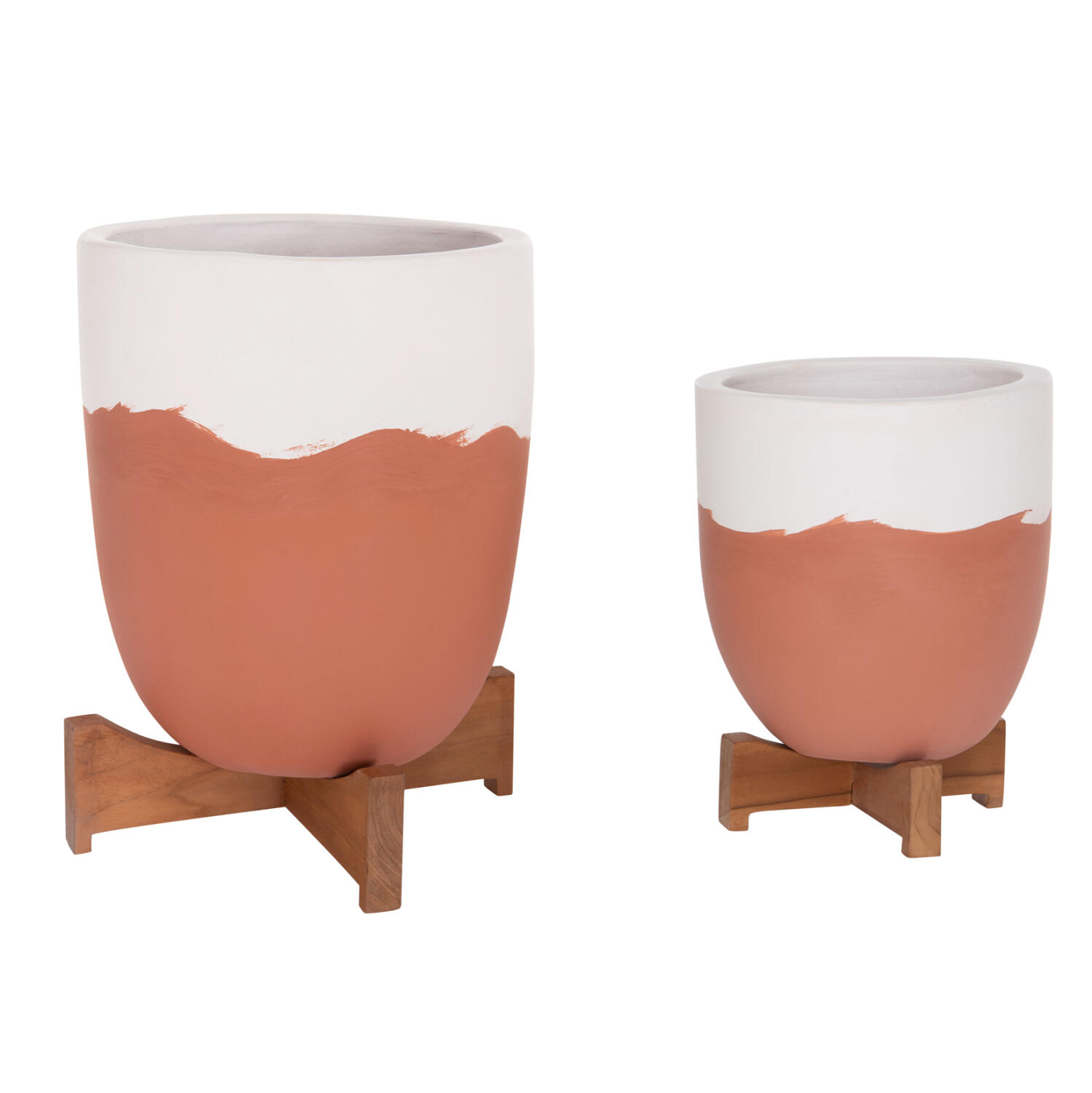 glastres-set-2tmx-fb9468608-terracotta-s Γλαστρες Σετ 2τμχ Seon HM4686.08 Terracotta Σε Λευκο & Τερακοτα--Teak Βαση - Image 1