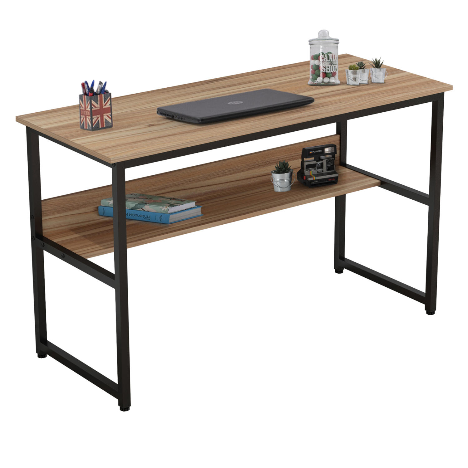 grafeio-fb9213102-melamini-se-karydi-me- Γραφειο Portis HM2131.02 Μελαμινη Σε Καρυδι Με Μαυρο Μεταλλικο Σκελετο 120x50x75υεκ. - Image 1