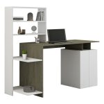 Γραφειο Με Βιβλιοθηκη Rochell Μελαμινη Olive Grey Λευκο 146,3x55x128,8υεκ.hm8886.11