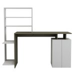 Γραφειο Με Βιβλιοθηκη Rochell Μελαμινη Olive Grey Λευκο 146,3x55x128,8υεκ.hm8886.11 - Image 3