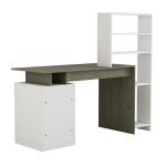 Γραφειο Με Βιβλιοθηκη Rochell Μελαμινη Olive Grey Λευκο 146,3x55x128,8υεκ.hm8886.11 - Image 4