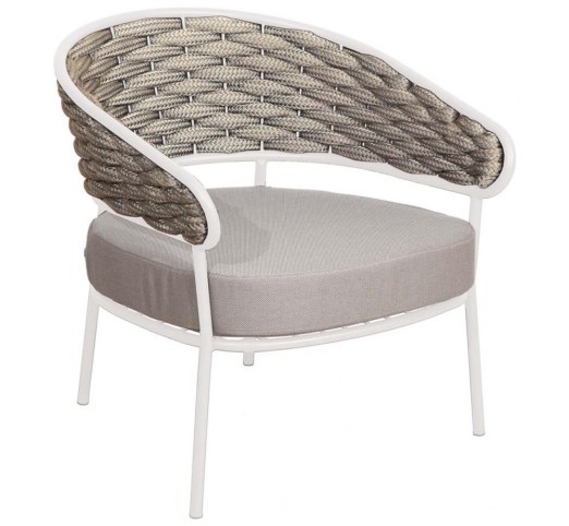 grenada-lounge-polythrona-alouminiou-1274-36211 Grenada Lounge White Πολυθρόνα Αλουμινίου με Φαρδύ Σχοινί Taupe - Image 1
