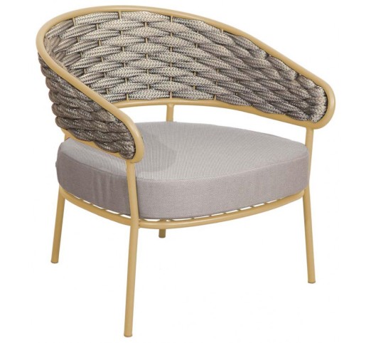 grenada-lounge-polythrona-alouminiou-1274-36217 Grenada Lounge Gold Πολυθρόνα Αλουμινίου με Φαρδύ Σχοινί Taupe - Image 1